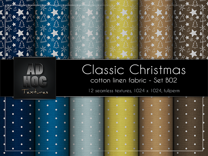 AD HOC - CLASSIC CHRISTMAS - Set B02 - Cotton Linen Fabric (dots & holiday motives)