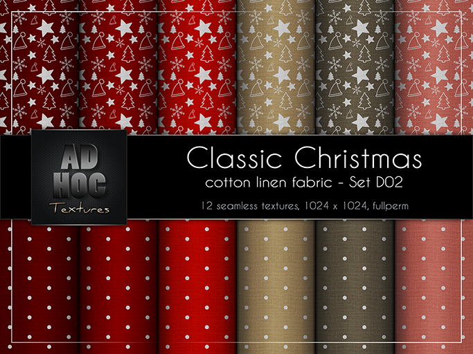 AD HOC - CLASSIC CHRISTMAS - Set D02 - Cotton Linen Fabric (dots & holiday motives)