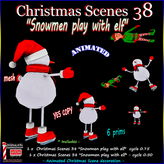 Christmas Scenes 38  "Snowmen play with elf" 