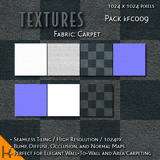 [kFC009] 1024px Green and Gray Carpet Kit With Bump, Diffuse, Occlusion and Normal Material Maps by E&D ENGINEERING