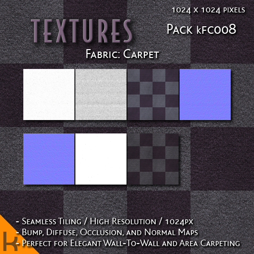 [kFC008] 1024px Purple and Gray Carpet Kit With Bump, Diffuse, Occlusion and Normal Material Maps by E&D ENGINEERING
