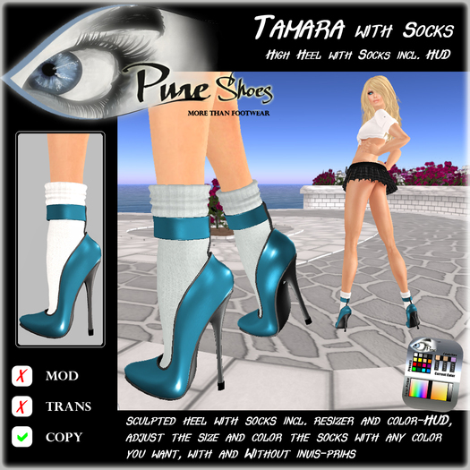 << PURE >> Pure Shoes - Tamara with Socks in Aqua [inworld price 99L$]