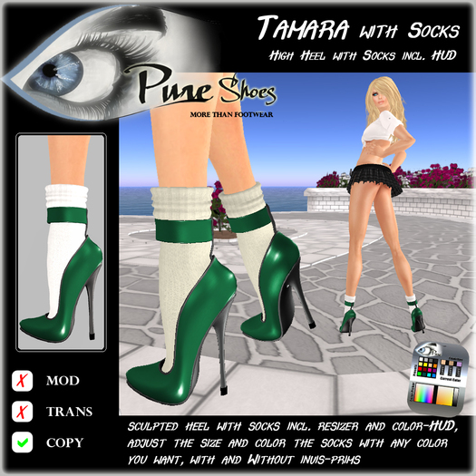 << PURE >> Pure Shoes - Tamara with Socks in Green [inworld price 99L$]