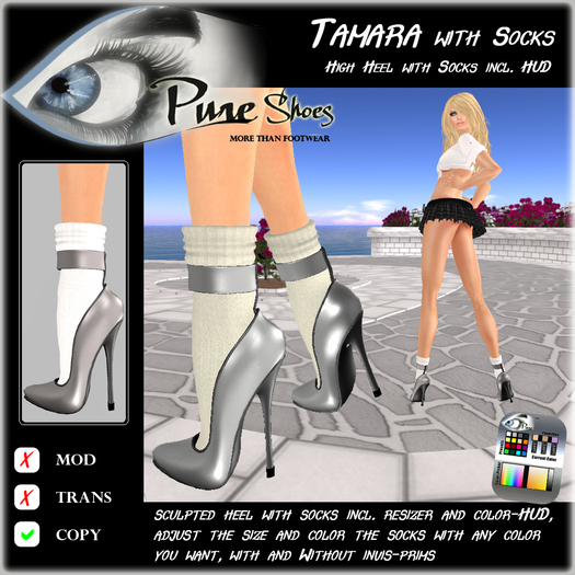 << PURE >> Pure Shoes - Tamara with Socks in Silver [inworld price 99L$]