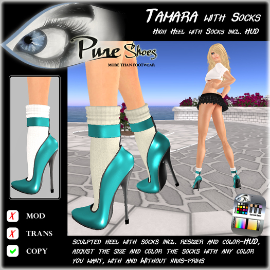 << PURE >> Pure Shoes - Tamara with Socks in Turquoise [inworld price 99L$]