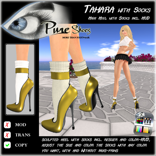 << PURE >> Pure Shoes - Tamara with Socks in Gold [inworld price 99L$]