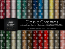 AD HOC - CLASSIC CHRISTMAS - Fatpack A03-B03-C03-D03 - Cotton Linen Fabric (snowflake stars, dots & stripes)