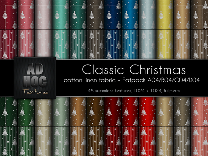 AD HOC - CLASSIC CHRISTMAS - Fatpack A04-B04-C04-D04 - Cotton Linen Fabric (christmas tree, dots & stripes)