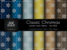AD HOC - CLASSIC CHRISTMAS - Set B03 - Cotton Linen Fabric (snowflake stars, dots & stripes)