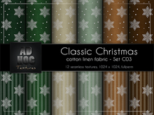 AD HOC - CLASSIC CHRISTMAS - Set C03 - Cotton Linen Fabric (snowflake stars, dots & stripes)