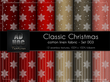 AD HOC - CLASSIC CHRISTMAS - Set D03 - Cotton Linen Fabric (snowflake stars, dots & stripes)