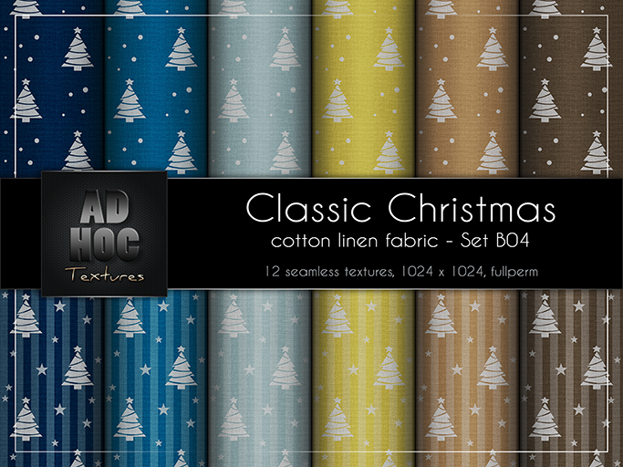 AD HOC - CLASSIC CHRISTMAS - Set B04 - Cotton Linen Fabric (christmas tree, stars, dots & stripes)