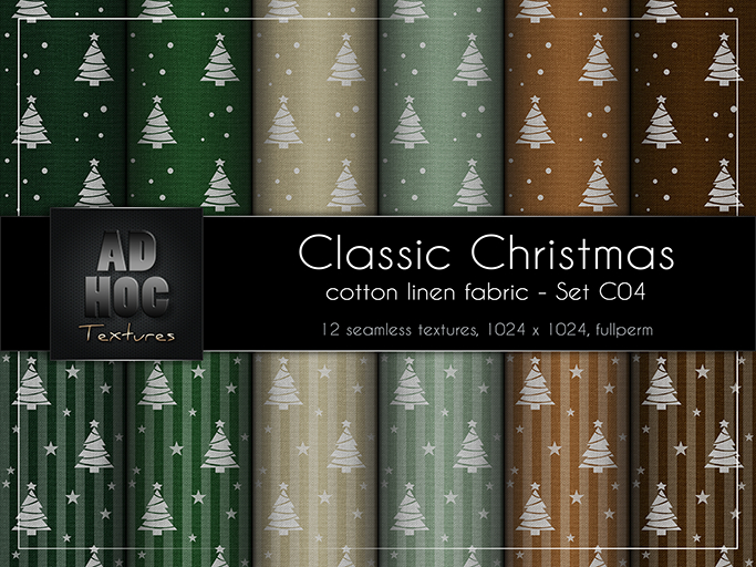 AD HOC - CLASSIC CHRISTMAS - Set C04 - Cotton Linen Fabric (christmas tree, stars, dots & stripes)