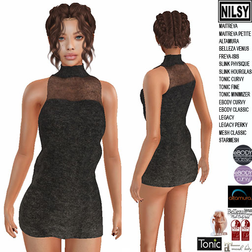 WOOL DRESS,MESH BODY