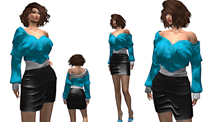 AQUA BLOUSE AND SKIRT MESH