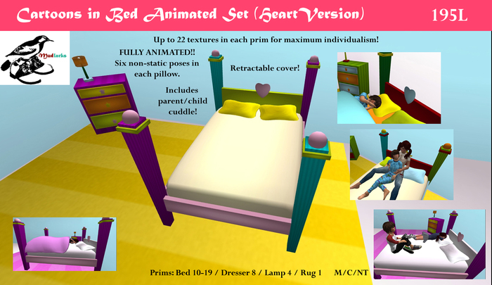 Mudlarks Cartoons in Bed - Heart Set - Animated Poses