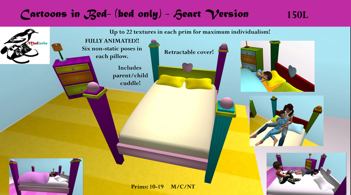 Mudlarks Cartoons in Bed - Heart - Animated Poses - Texture Change - Up/Down Blanket