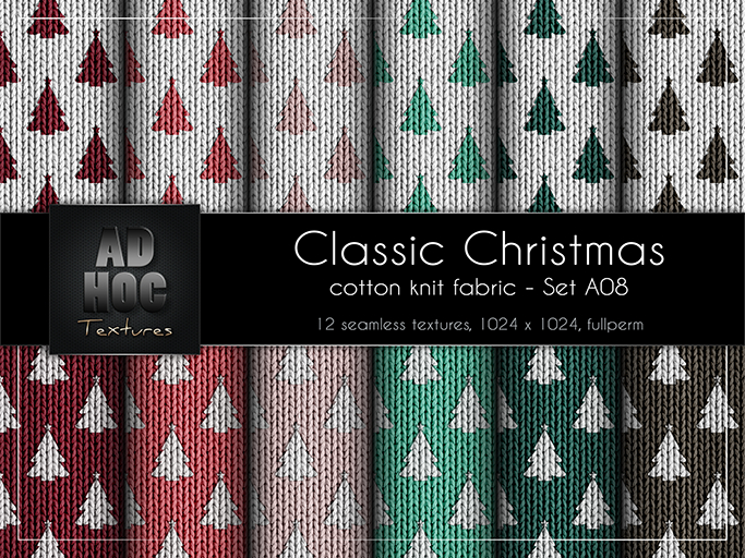 AD HOC - CLASSIC CHRISTMAS - Set A08 - Cotton Knit Fabric (christmas trees)