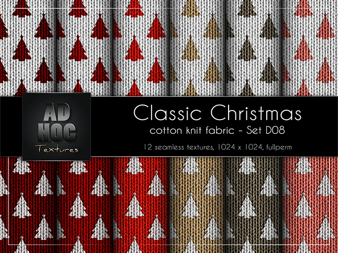 AD HOC - CLASSIC CHRISTMAS - Set D08 - Cotton Knit Fabric (christmas trees)