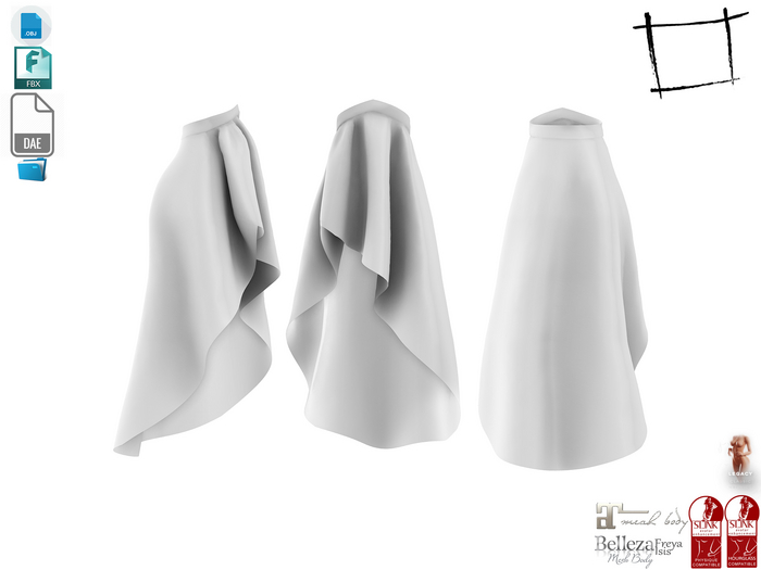 Dae Obj FBX For Female Highwaist Asymmetric Royal Skirt Maitreya Slink Belleza Isis Freya Legacy Ebody Reborn