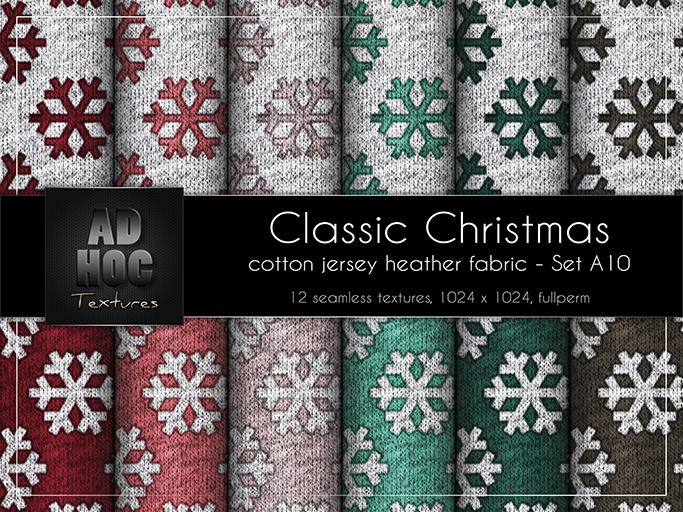 AD HOC - CLASSIC CHRISTMAS - Set A10 - Cotton Jersey Heather Fabric (snowflakes)