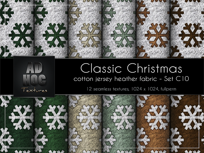 AD HOC - CLASSIC CHRISTMAS - Set C10 - Cotton Jersey Heather Fabric (snowflakes)