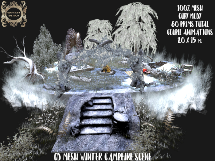 GD MESH WINTER CAMPFIRE SCENE