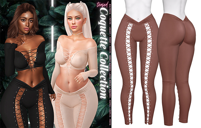Teased - High Waist Lace Up Leggings Chestnut *Updated* for LaraX