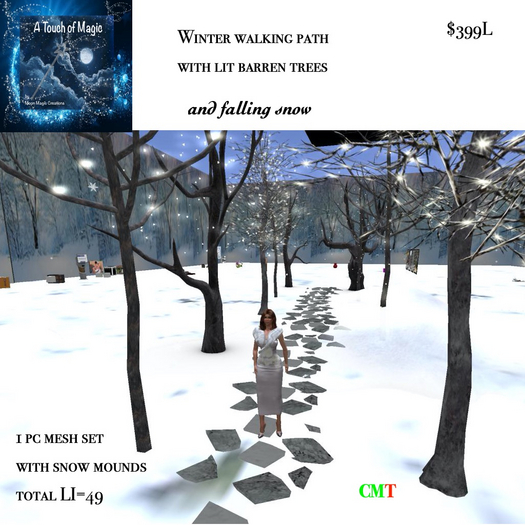 WINTER WALKING PATH LIT TREES & SNOW-BOX LI=49