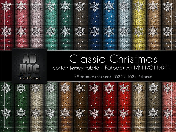 AD HOC - CLASSIC CHRISTMAS - Fatpack A11-B11-C11-D11 - Cotton Jersey Heather Fabric (snowflakes, dots & stripes)