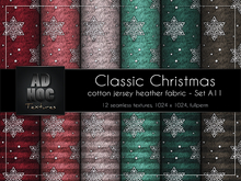 AD HOC - CLASSIC CHRISTMAS - Set A11 - Cotton Jersey Heather Fabric (snowflakes, dots & stripes)