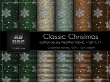 AD HOC - CLASSIC CHRISTMAS - Set C11 - Cotton Jersey Heather Fabric (snowflakes, dots & stripes)