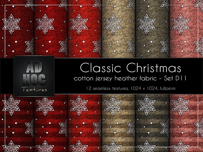 AD HOC - CLASSIC CHRISTMAS - Set D11 - Cotton Jersey Heather Fabric (snowflakes, dots & stripes)