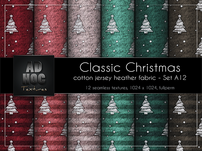 AD HOC - CLASSIC CHRISTMAS - Set A12 - Cotton Jersey Heather Fabric (christmas tree, dots & stripes)
