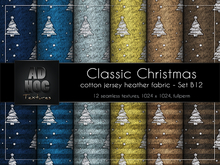 AD HOC - CLASSIC CHRISTMAS - Set B12 - Cotton Jersey Heather Fabric (christmas tree, dots & stripes)