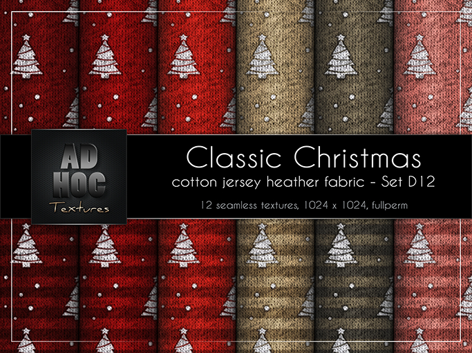 AD HOC - CLASSIC CHRISTMAS - Set D12 - Cotton Jersey Heather Fabric (christmas tree, dots & stripes)