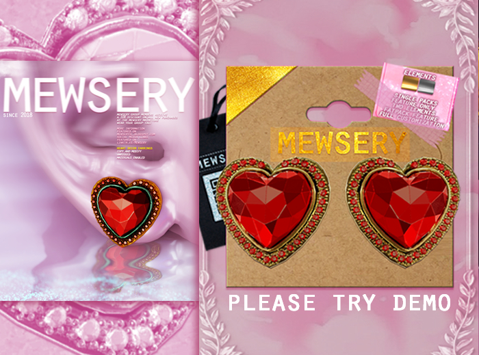 #MEWSERY Heart Decor Earrings{#Ruby}