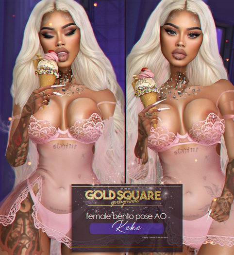 gold square [Keke] Female bento pose static AO