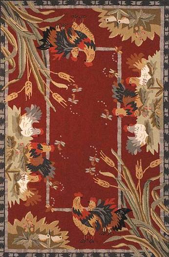 SO Rugs Country Collection - Roosters in Burgundy