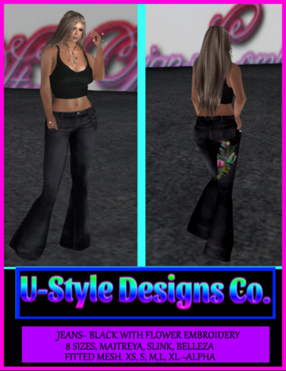 Flower BLK Bell Bottoms 8 SIZES