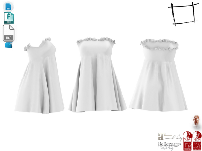 Dae Obj FBX For Off Shoulder Ruffled Neck High Waist Skirt Dress Maitreya Slink Belleza Legacy Ebody Reborn
