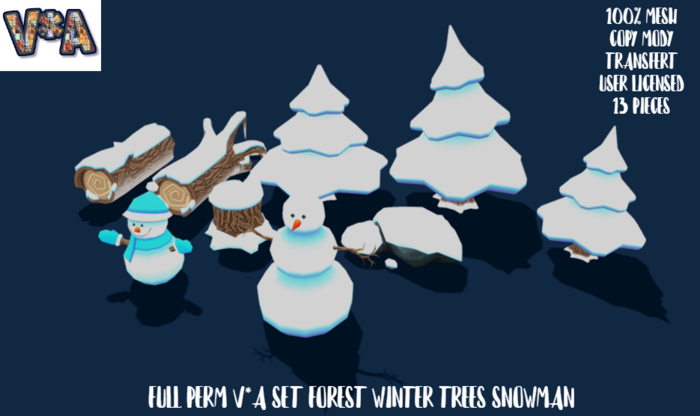 FULL PERM V*A SET FOREST WINTER TREES SNOWMAN ROCK