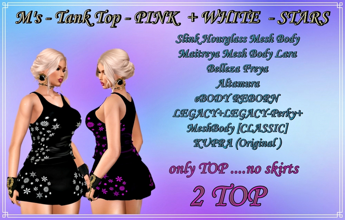 M's - 2 Tank Top - PINK  + WHITE  - STARS