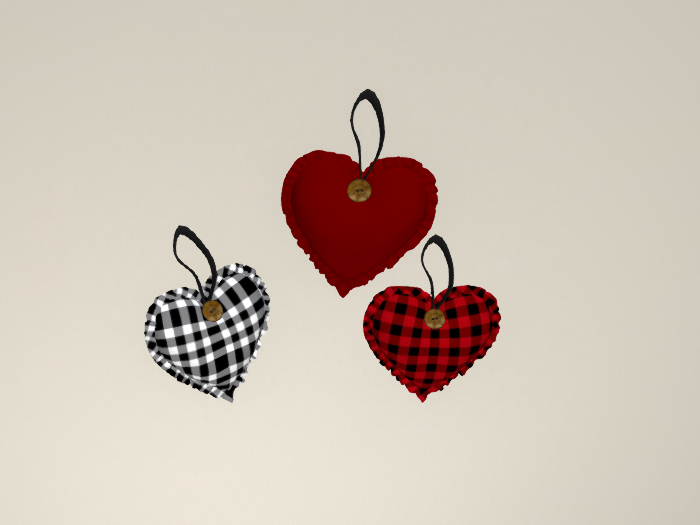 Buffalo Check Heart Ornament 3/Set