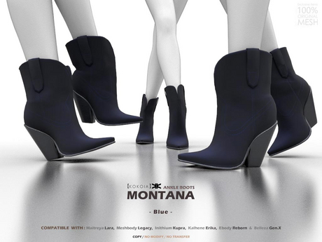 Second Life Marketplace - Montana :: Ankle Boots :: Blue :: {kokoia}