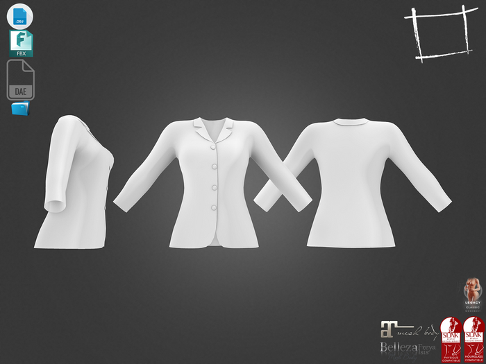 Dae Obj FBX For Female Closed Front Formal Jacket Maitreya Slink Belleza Isis Freya Legacy Reborn