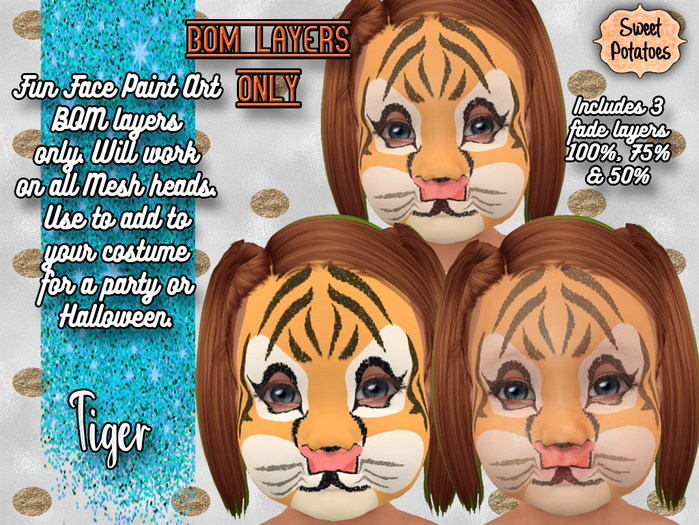 Second Life Marketplace - Fun Face Paint Art - BOM Layers - TIGER