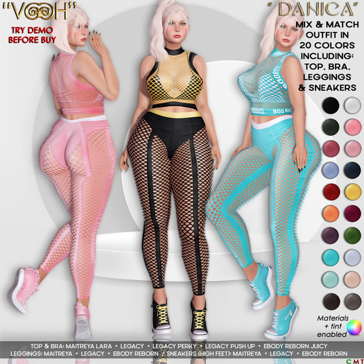 " VOOH " DANICA MESH OUTFIT SET MIX & MATCH 20 COLORS