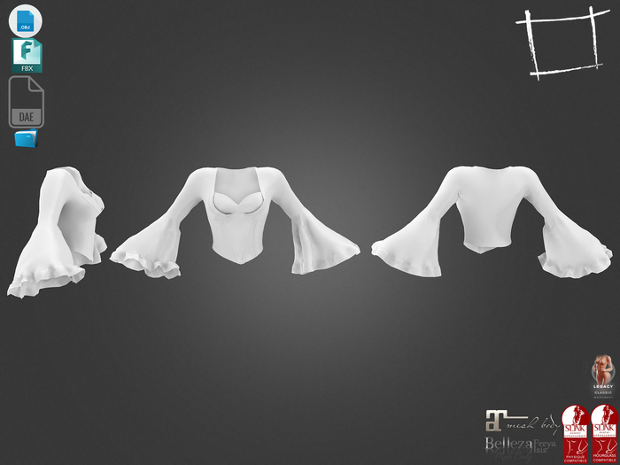 Dae Obj FBX For Bell Sleeves Fantasy Top Maitreya Slink Physique Hourglass Belleza Isis Freya Legacy Reborn