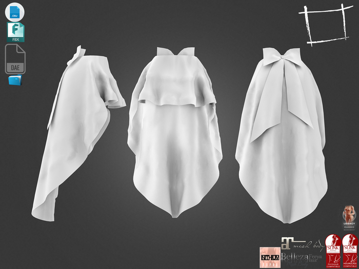 Dae Obj FBX For Long Bow Back Skirt Maitreya Slink Belleza Isis Freya Legacy Ebody Reborn Kupra